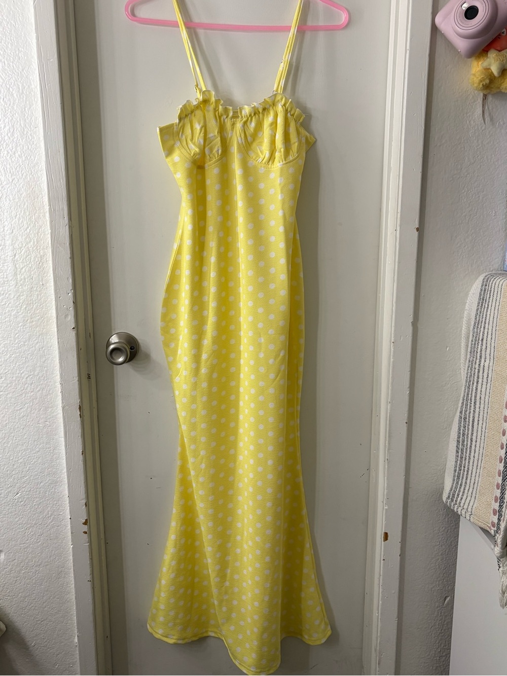 Yellow Polka Dot Spaghetti Strap Maxi Dress